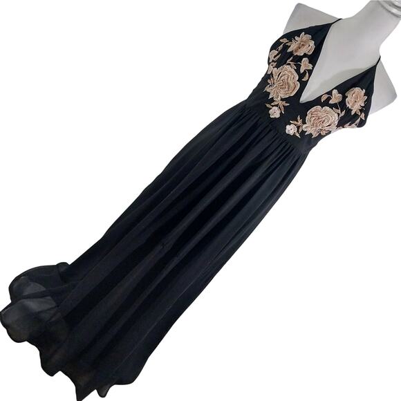 SOIEBLU! DELICIOUSLY DRAPEY BLACK CHIFFON GOLD BEADED/EMBROIDERED DRESS! SZ 10 - Picture 11 of 11